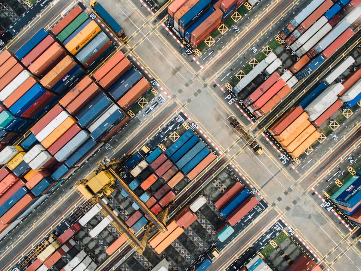 A container yard from directly overhead
